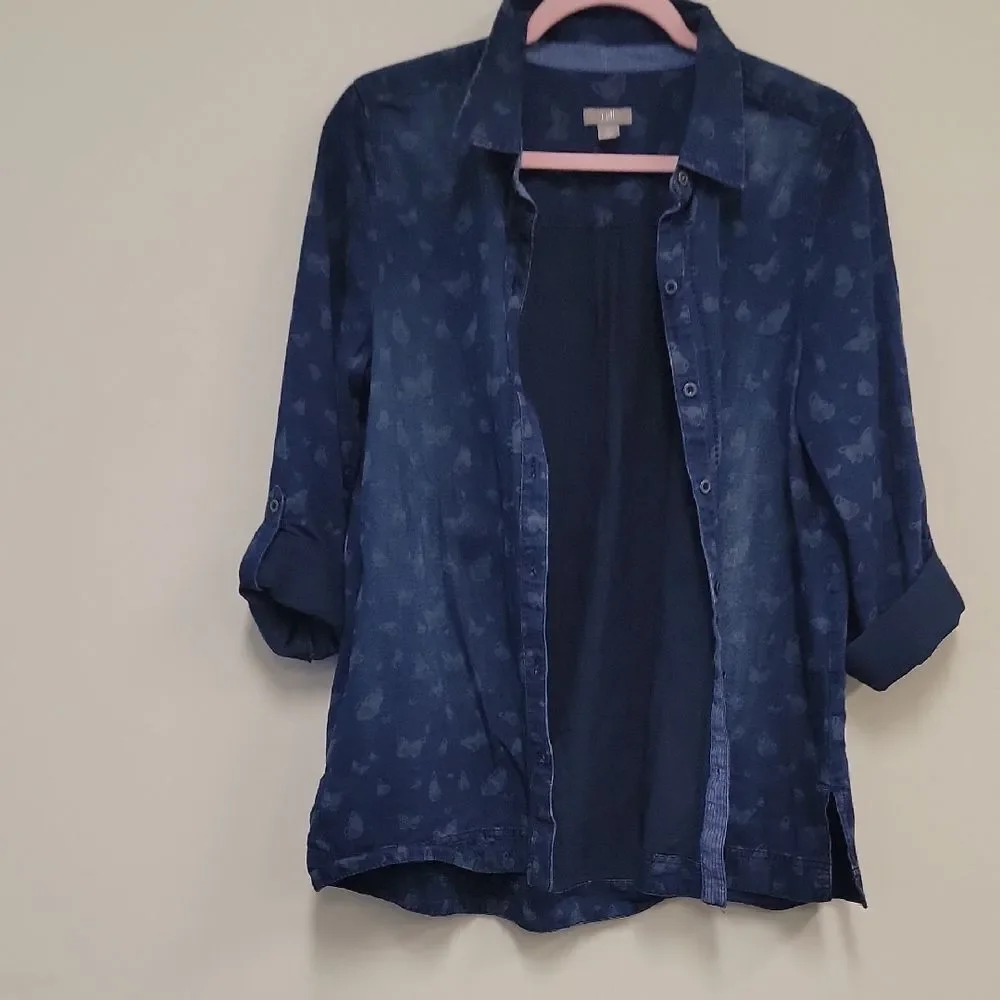 J. Jill Butterfly Design Blouse Blue Size S